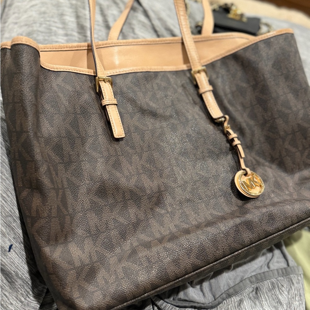 Michael Kors Dark Brown and Tan Signature Tote